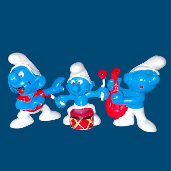 Vintage 1966 MUSICAL Smurf Drummer, Singer & Mandolin, Peyo Schleich Figures B2 - Picture 1 of 6